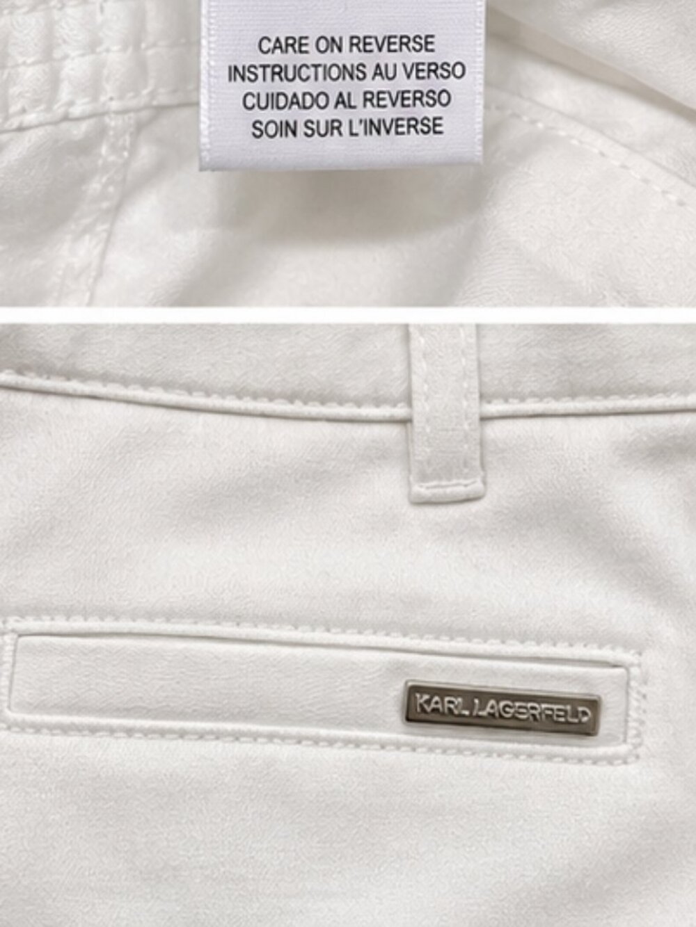 NWT Karl Lagerfeld Paris White Ankle Pants Size 12 Stretch Cotton Zip Pocket - Picture 4 of 4
